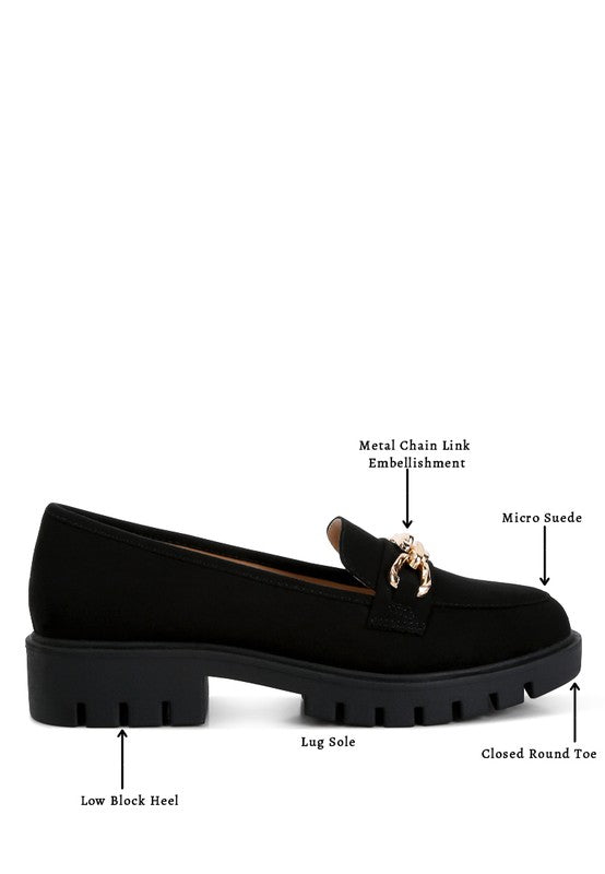 Jacop Micro Suede Metal Chain Link Loafers