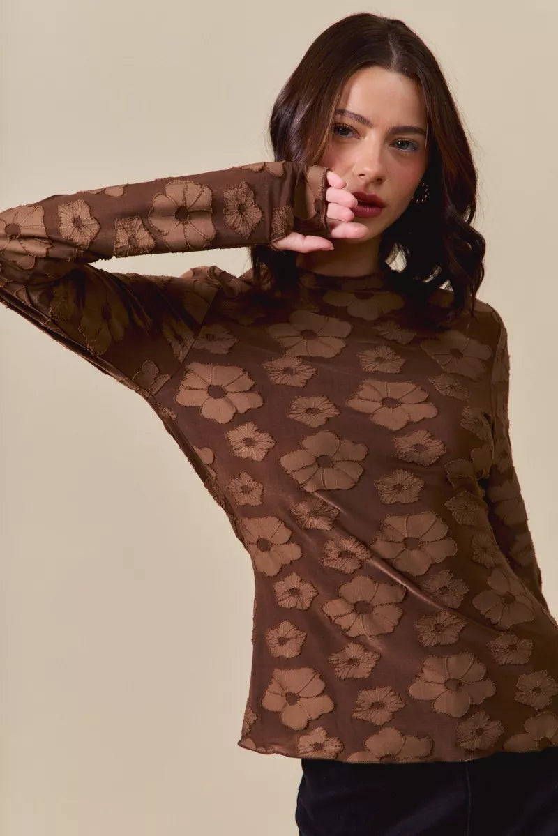 Stretched Jacquard Casual Tops with Thumb Opening