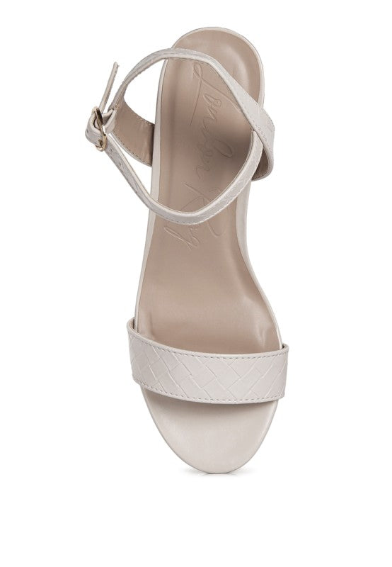 Poiret Woven Strap Block Heel Sandals