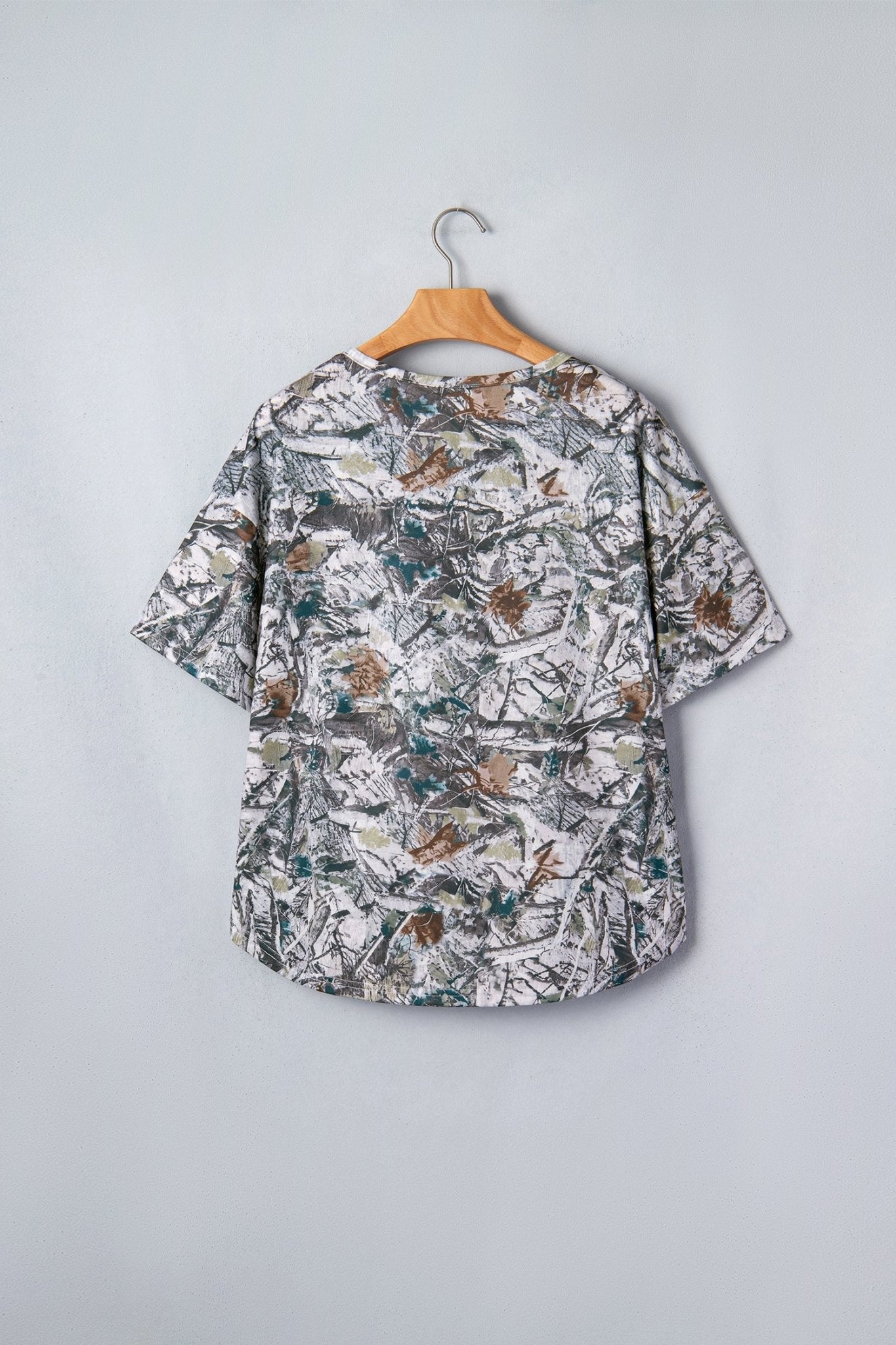 Gray Abstract Woodland Print Tunic Henley T Shirt - Loving It Shop
