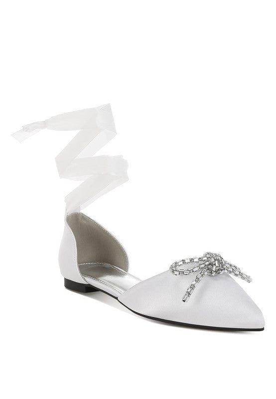 Simina Rhinestone Detail Bow Flat Sandals