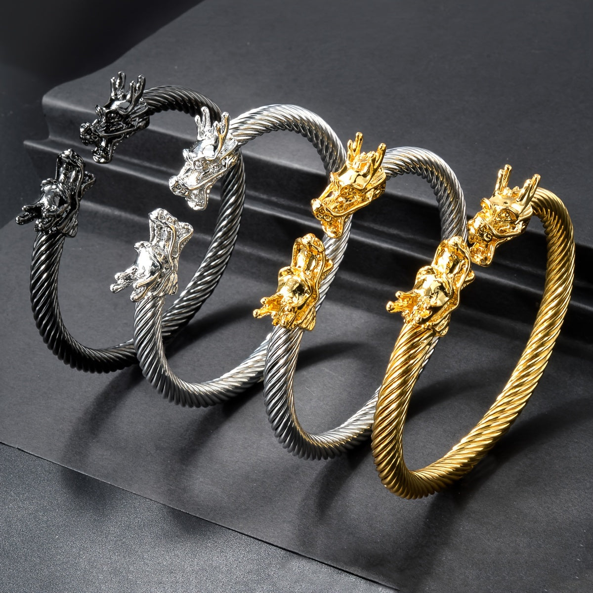 Double Dragon Copper Bracelet – Rock &amp; Hip-Hop Style, Unisex