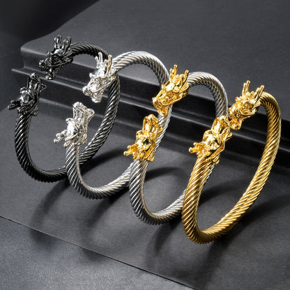 Double Dragon Copper Bracelet – Rock &amp; Hip-Hop Style, Unisex