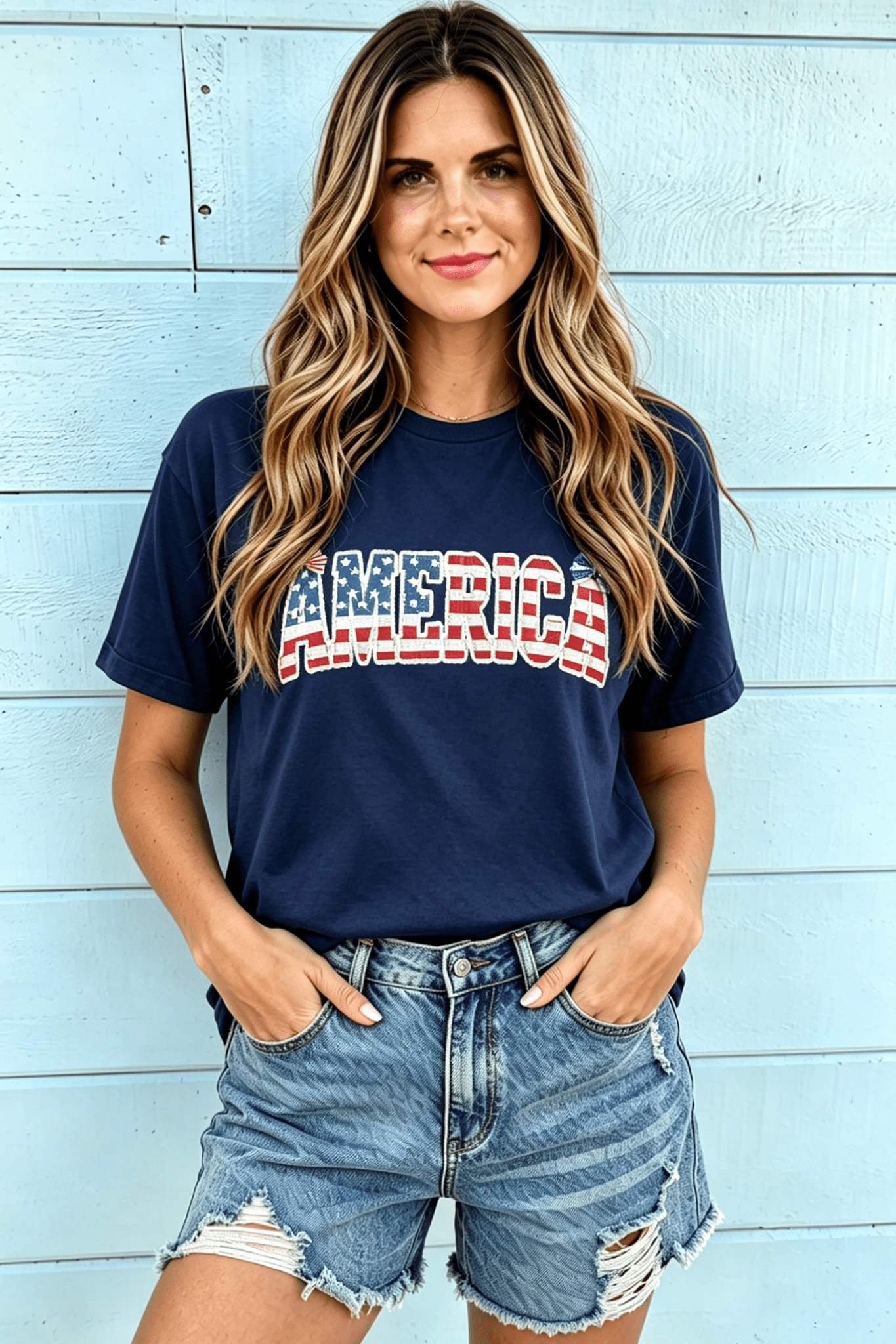 Blue Coquette AMERICA Printed Relaxed T Shirt - Loving It Shop