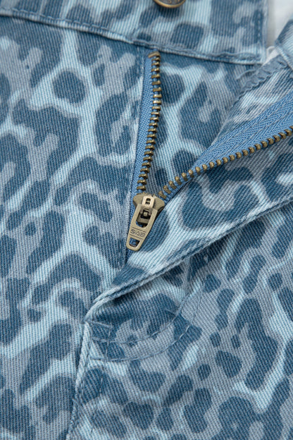 Sky Blue Leopard Frayed Edge Wide Leg High Waist Jeans