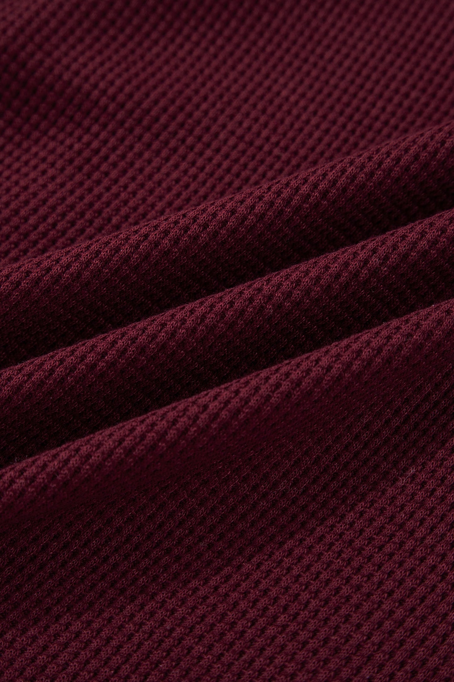 Burgundy Waffle Splicing Zip Up Front Button Hooded Jacket