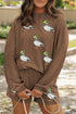 Chestnut Twisted Ribbed Sequin Mallard Graphic Long Sleeve Top and Short Set - Loving It Shop