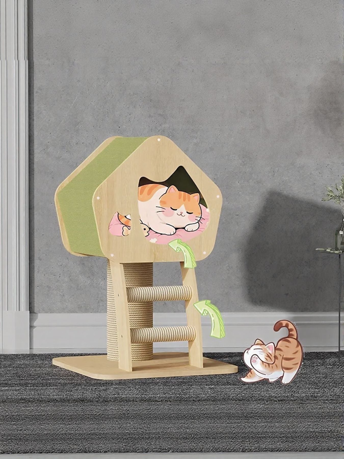 Modern Wooden Cat Condo with Scratching Post - Loving It Shop