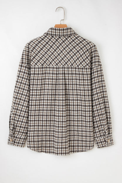 Casual Contrast Corduroy Flap Pocket Patchwork Plaid Shacket