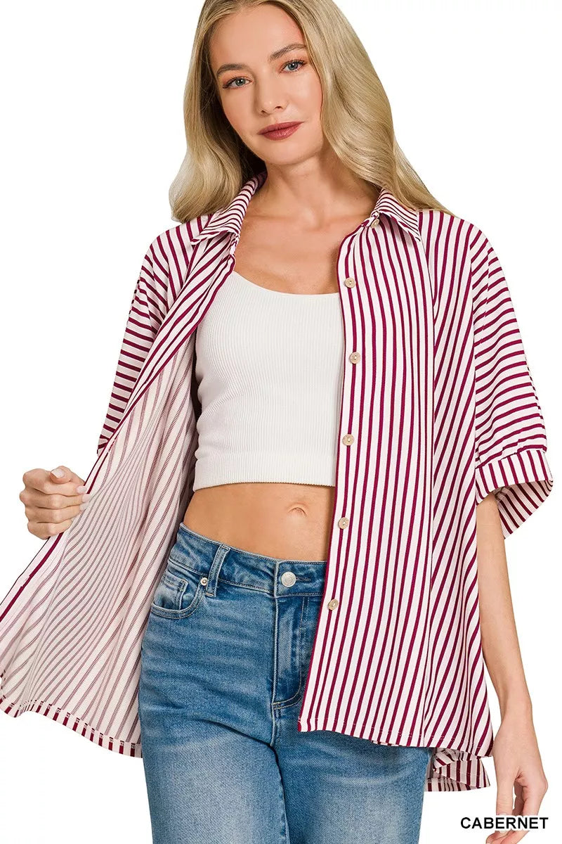 Oversized Stripe Button Down Shirt