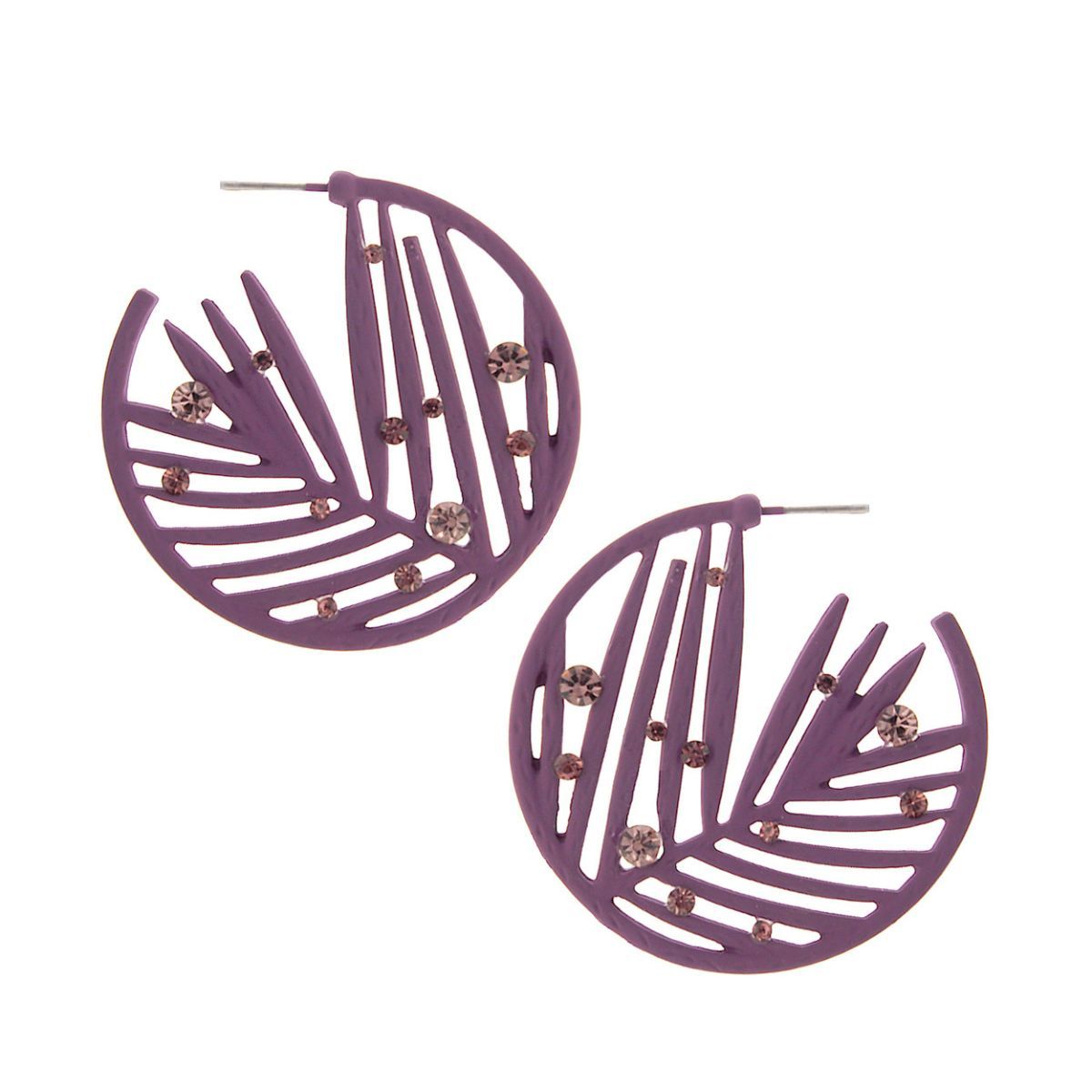 Statement Purple Rubber Coated Leaf Hoop Earrings Stylish Fashion Jewelry