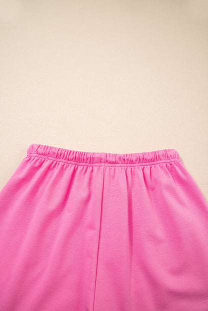 Bonbon V Neck Drop Shoulder Tee and Patchwork Drawstring Shorts Set
