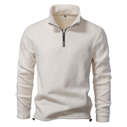 Fashion Personality Stand-collar Zippered Sweatshirt With Fleece Winter Casual Pullover Top Men&