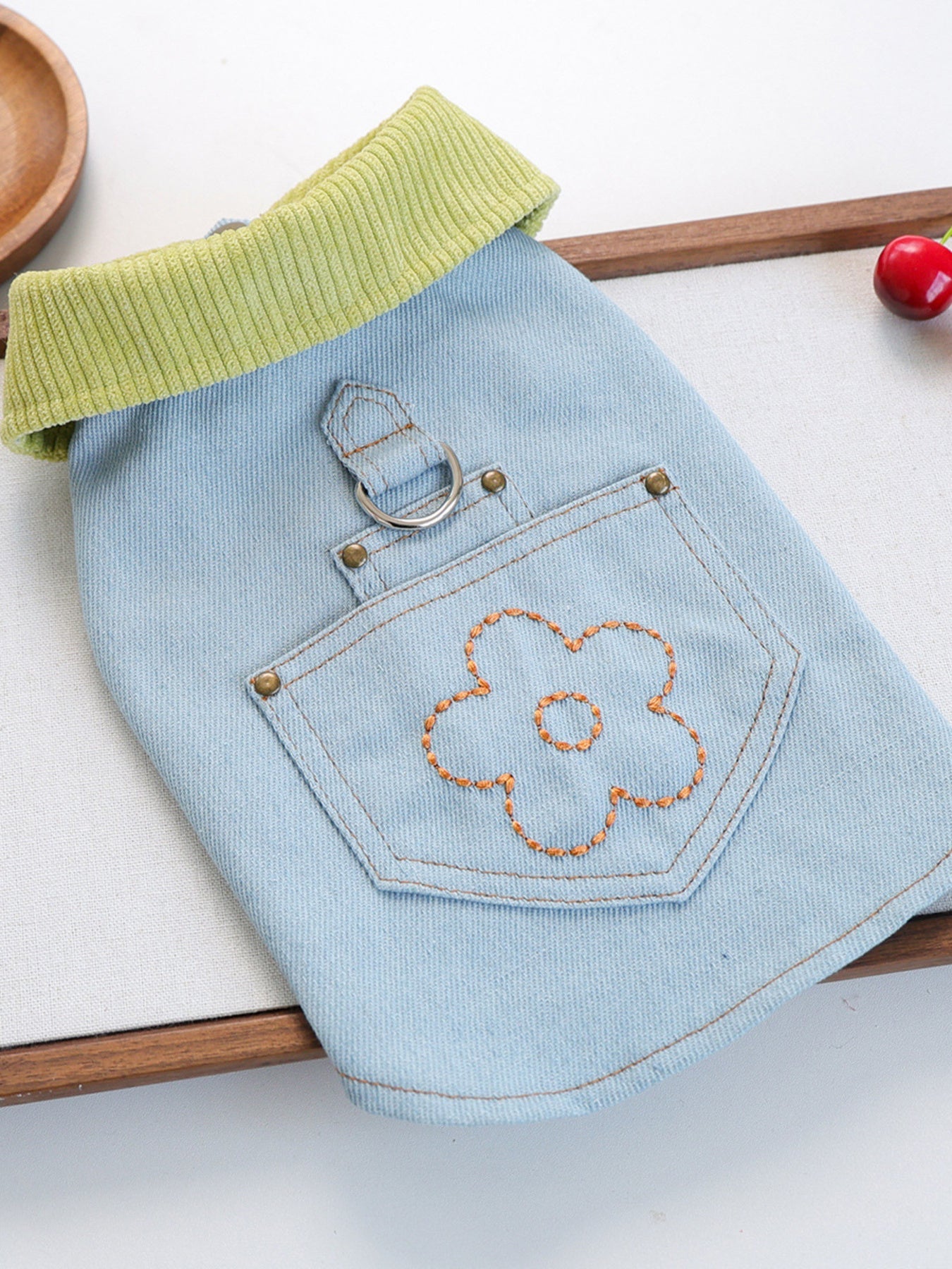 Denim Flower Embroidered Pet Top - Loving It Shop