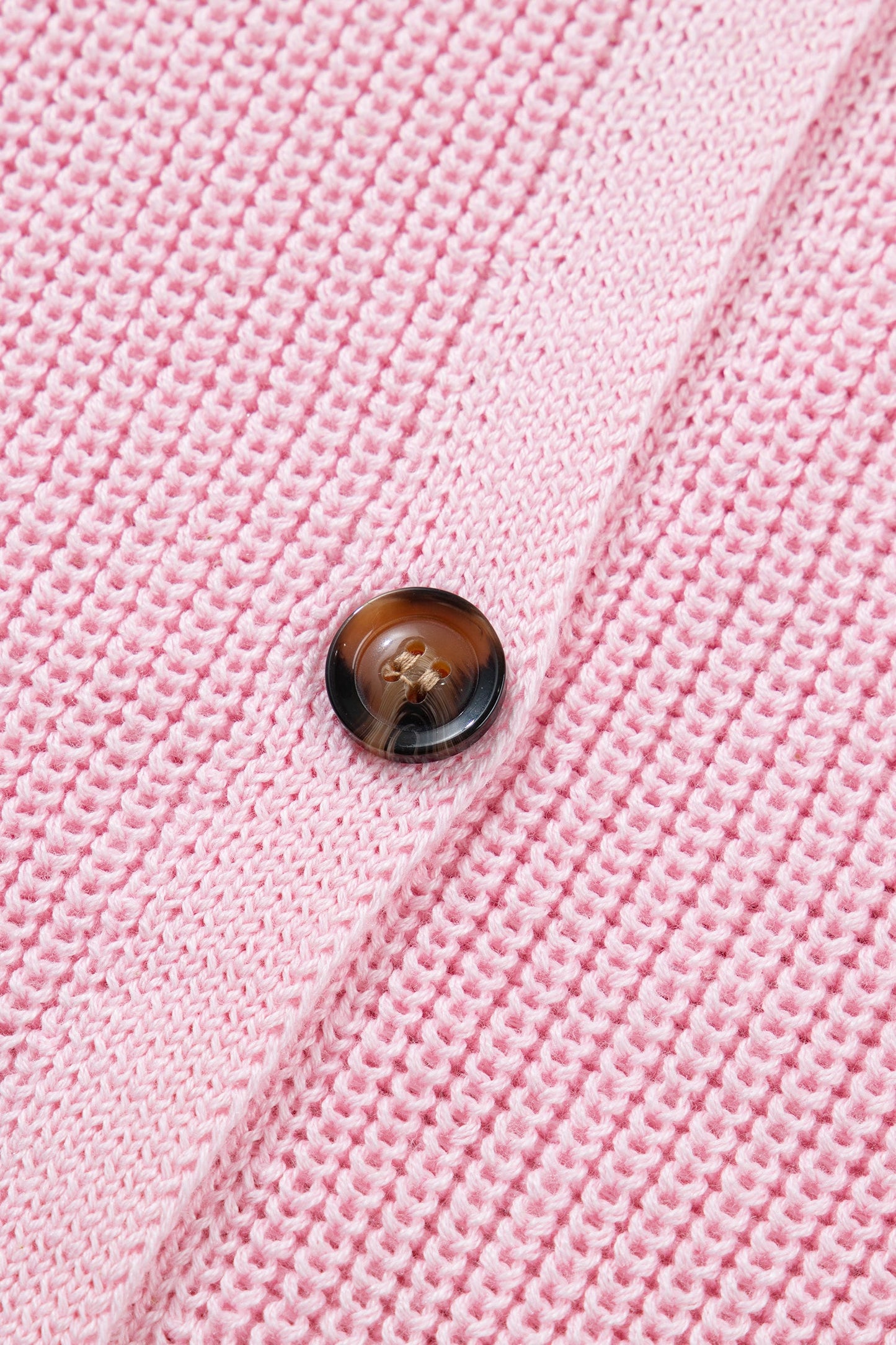 Pink Solid Color Knit V Neck Button Front Sweater Vest