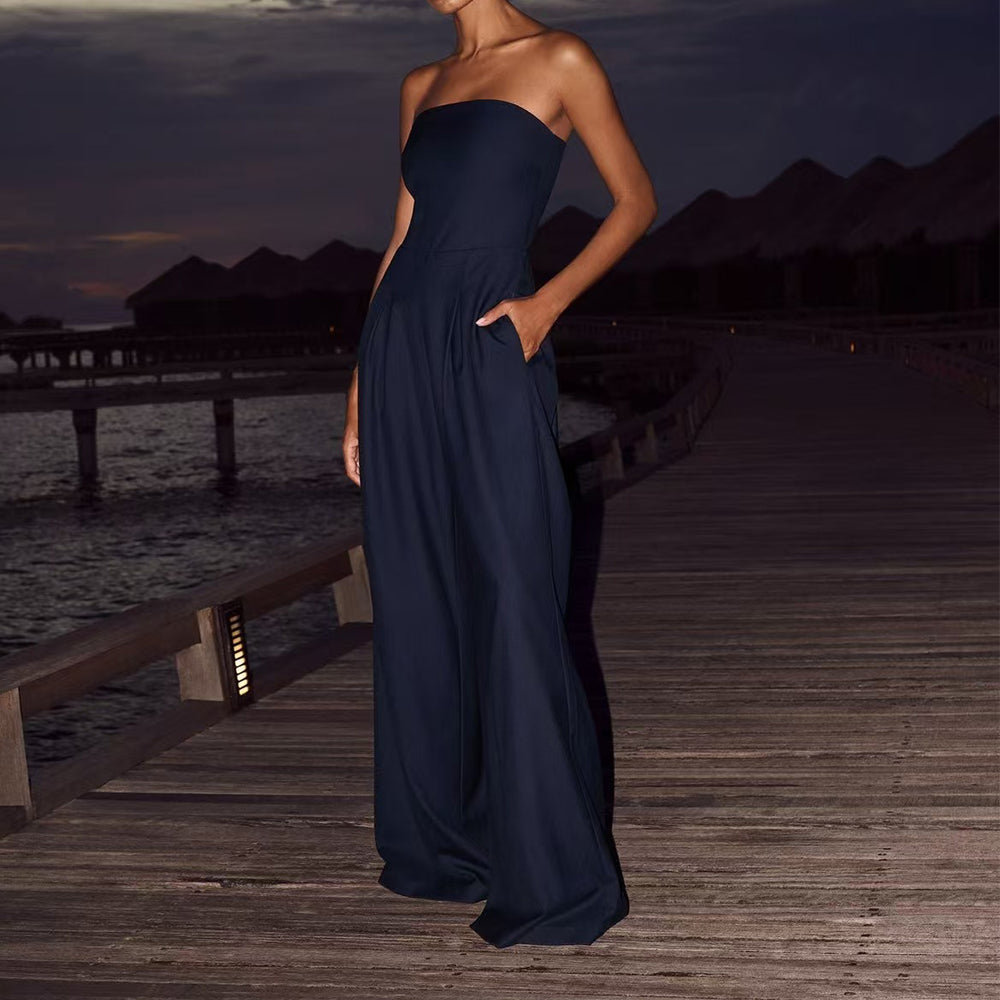 Loose Tube-top Jumpsuit Ins Fashion Backless Wide Leg Long Pants Overalls Women&