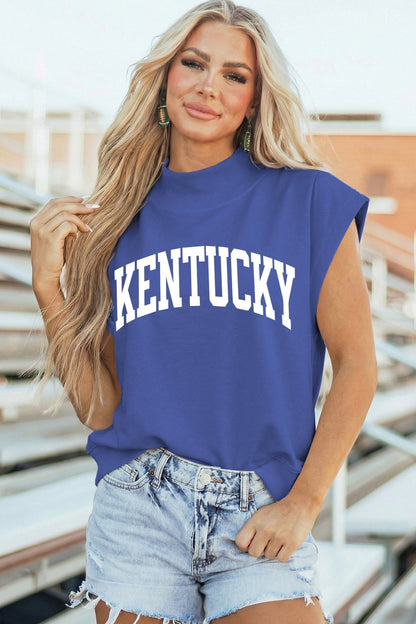 Sky Blue KENTUCKY Leopard KY Double Side Printed Mock Neck Tee - Loving It Shop
