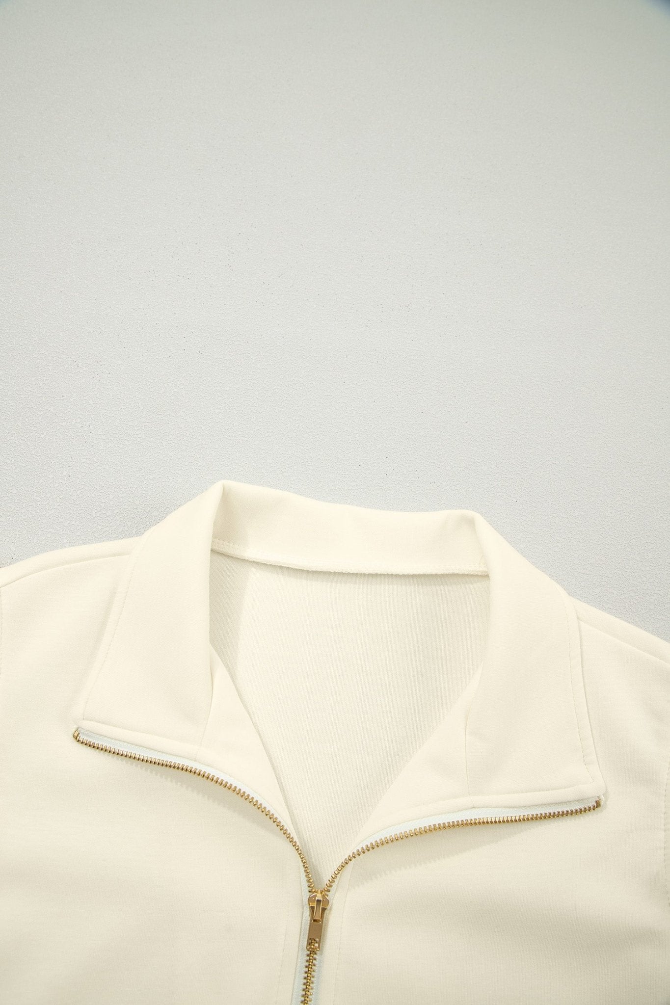 Beige Zipped up Collared Ruffled Short Sleeve Blouse - Loving It Shop