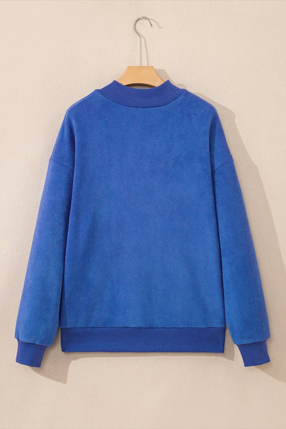 Dark Blue Mock Neck Reversible USA/America Graphic Sweatshirt - Loving It Shop