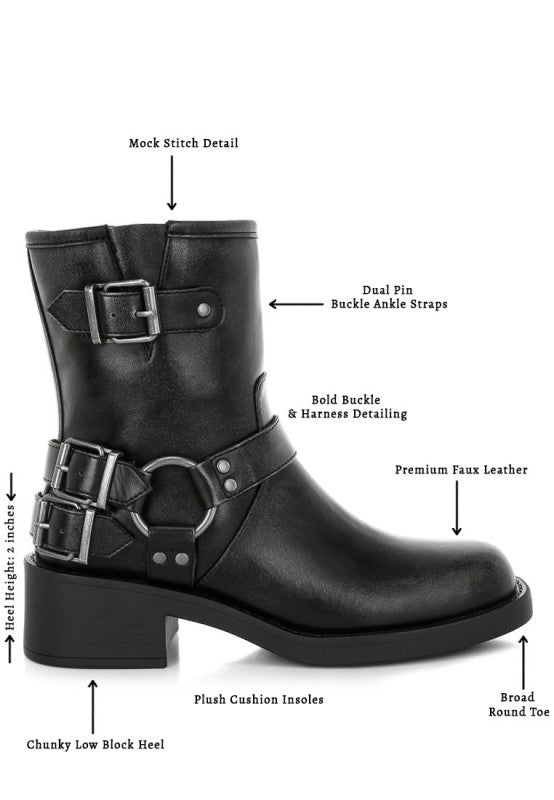 Caribou Harness Detail Biker Boots