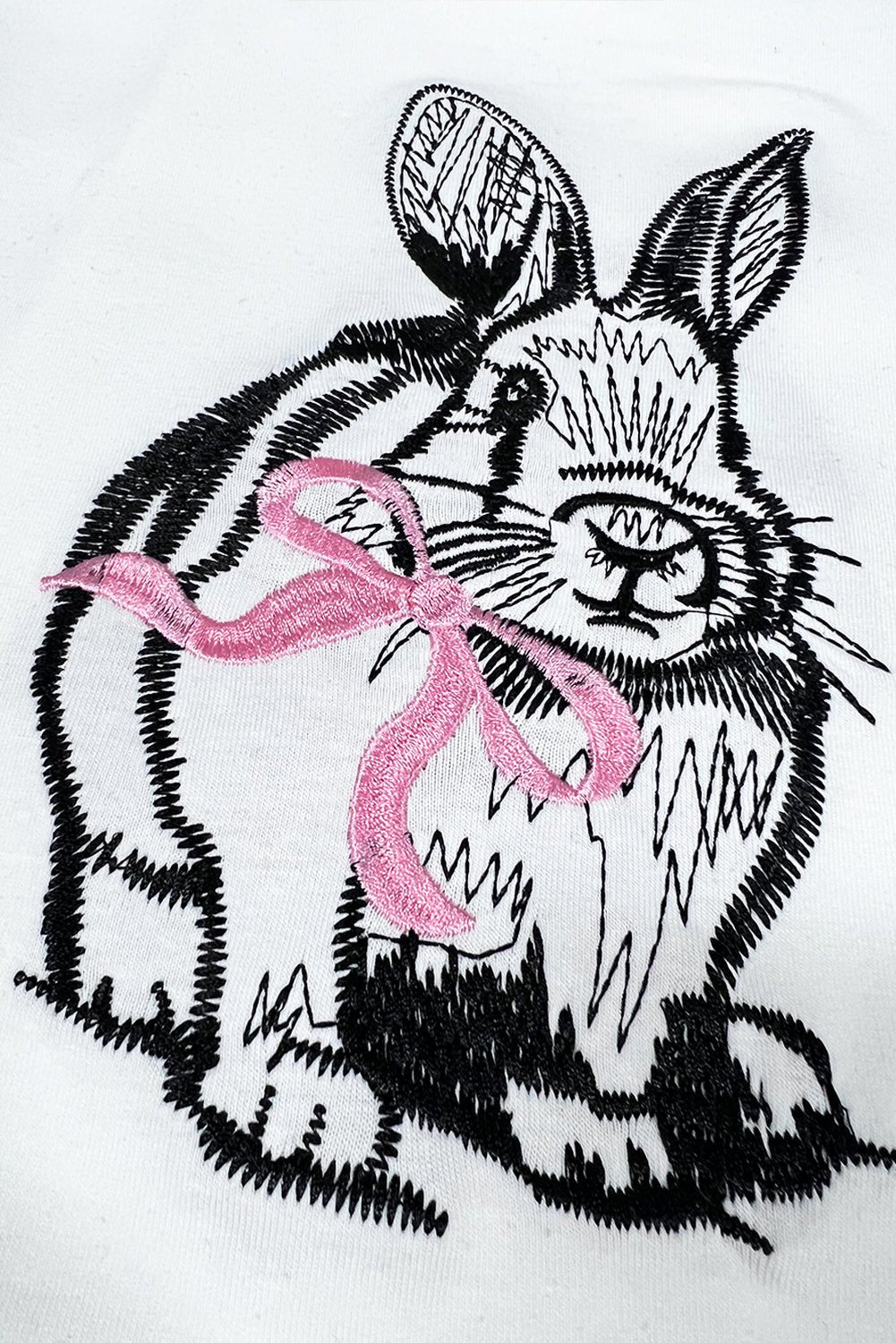 White Bunny Embroidered Bow Graphic Tee - Loving It Shop