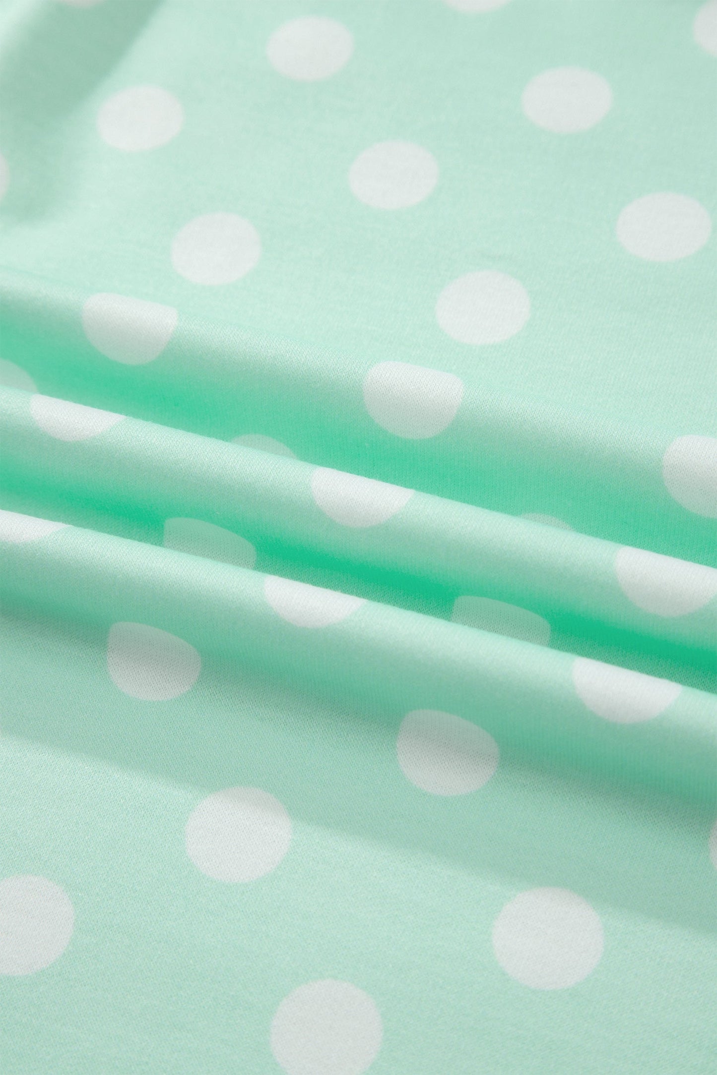 Green Polka Dot Print Color Block Trim Mock Neck Short Set