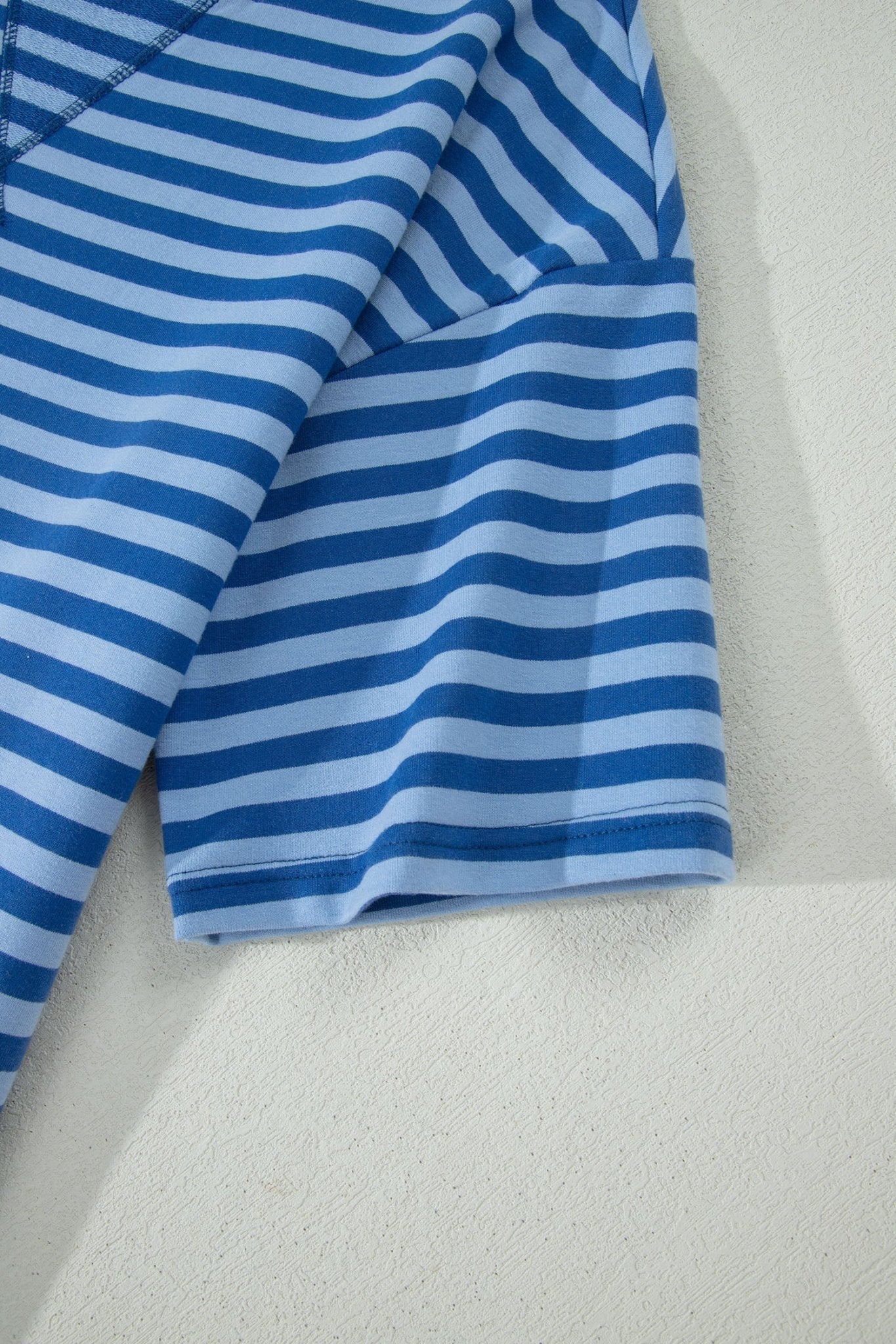 Blue Stripe Striped Ribbed Cotton Two - Piece Short Set with Chest Patch Detail - Loving It Shop