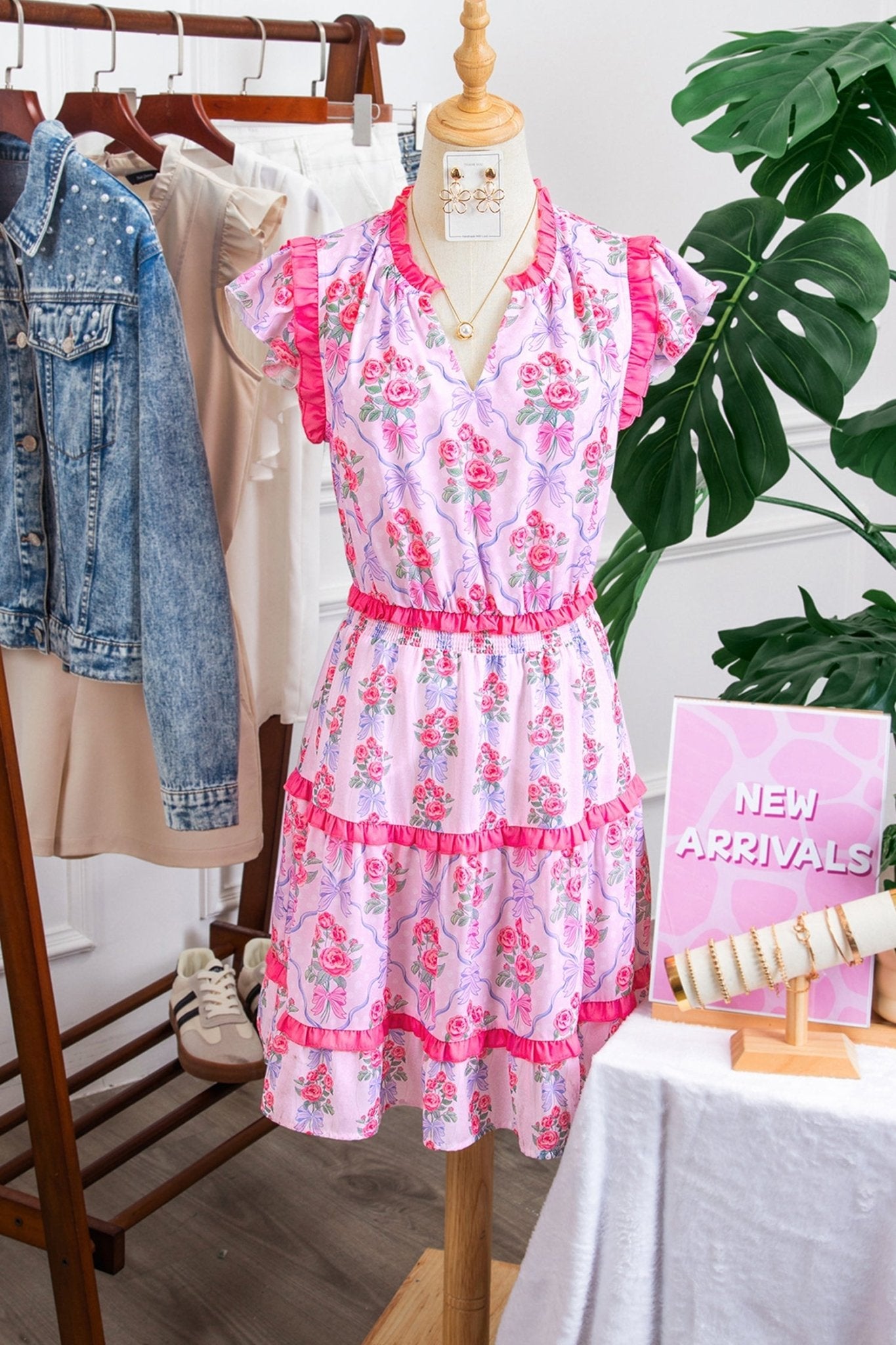 Purple Tiered Ruffles Sleeveless Summer Floral Dress - Loving It Shop