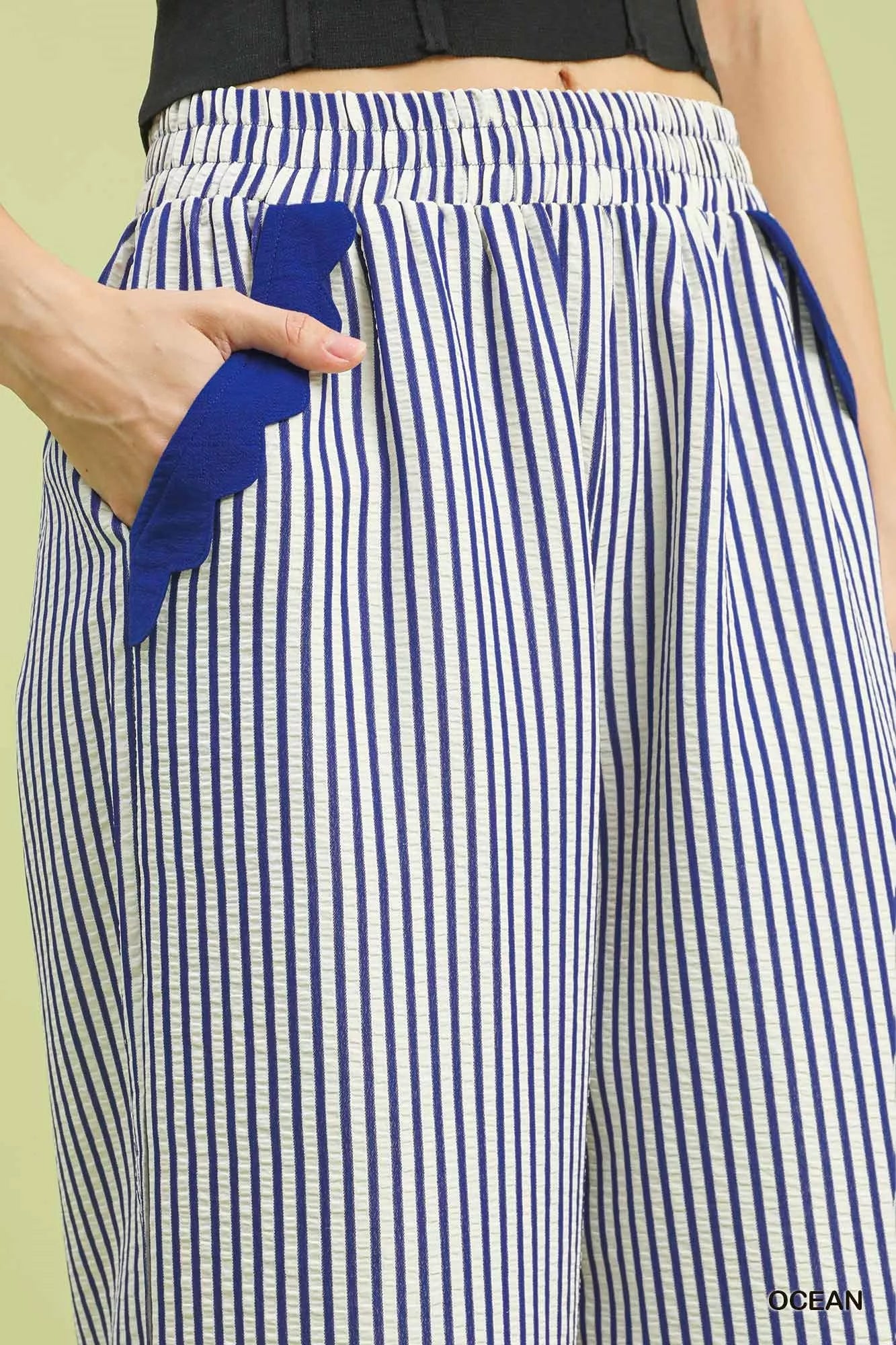 Stripe Scallop Hem Wide Leg Pants