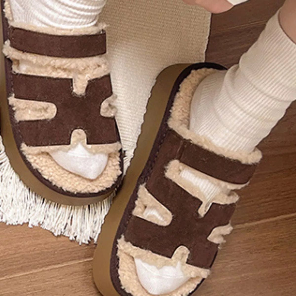 Fluffy Platform Velcro Slippers - Loving It Shop