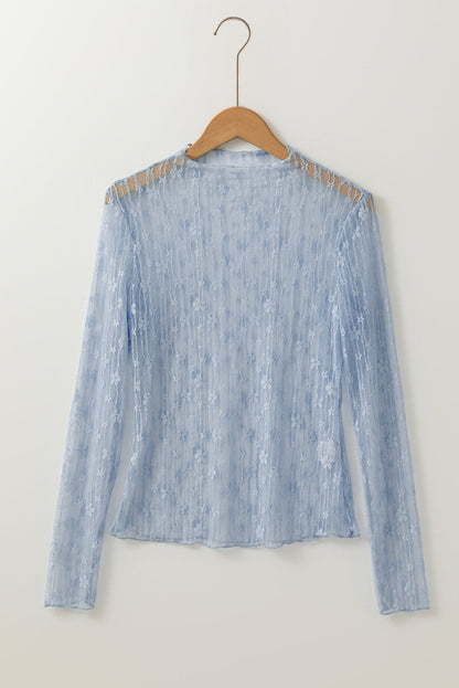 Sheer Floral Lace Long Sleeve Slim Fit Top
