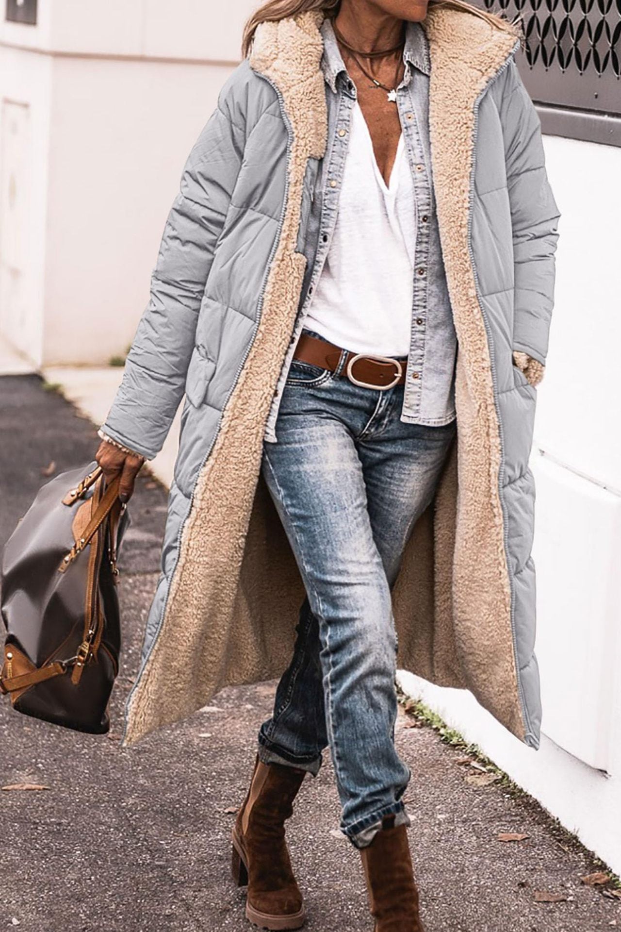 Solid Color Hooded Long Coat Winter Long Sleeve Double-sided Wear Slim Elegant Cardigan Jacket Top Women&