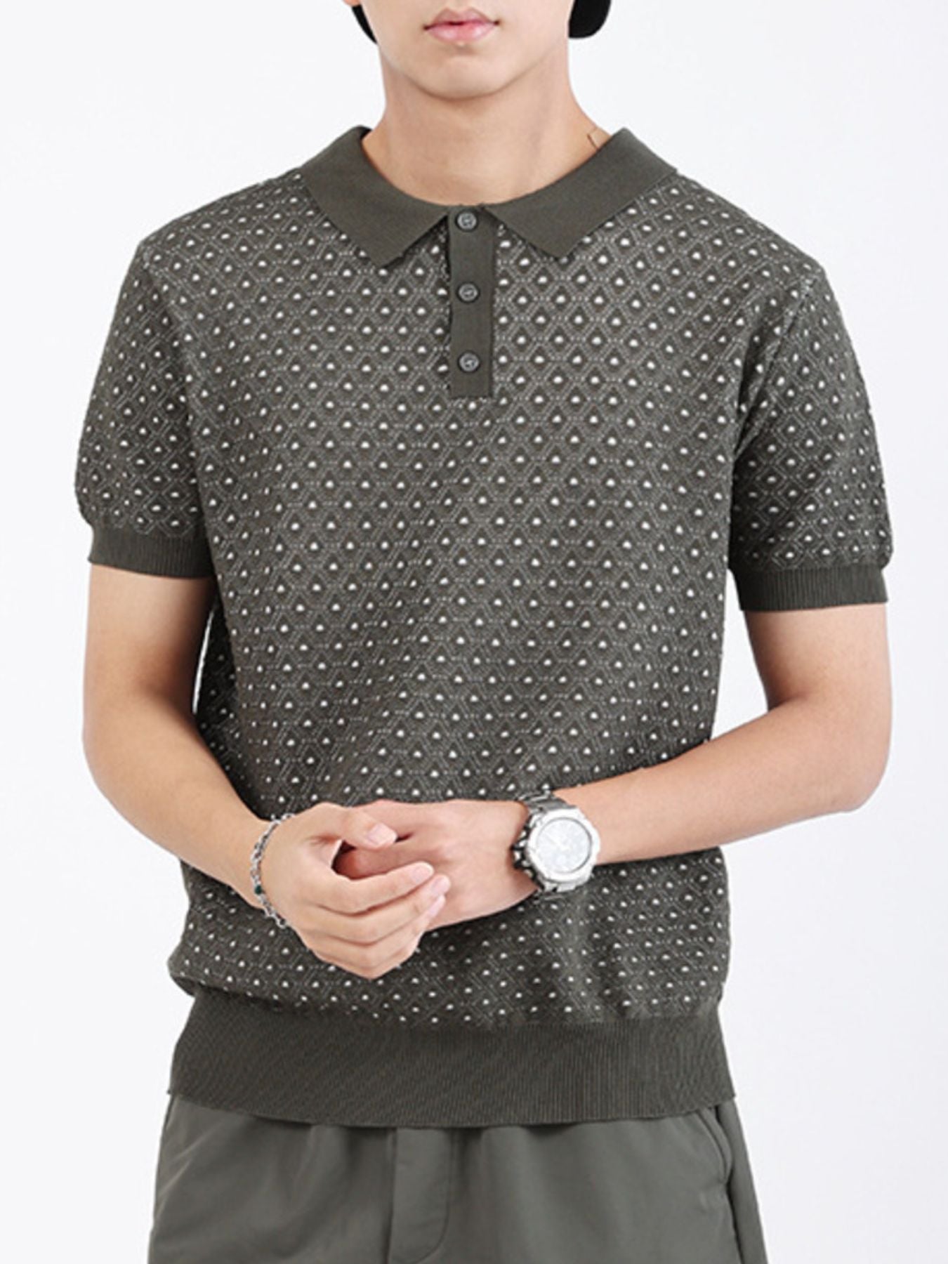 Men's Plus Size Diamond Pattern Short Sleeve Polo