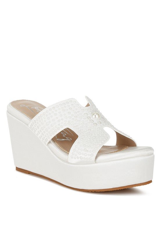 Renier Satin Pearl Detail Wedge Sandals - Loving It Shop