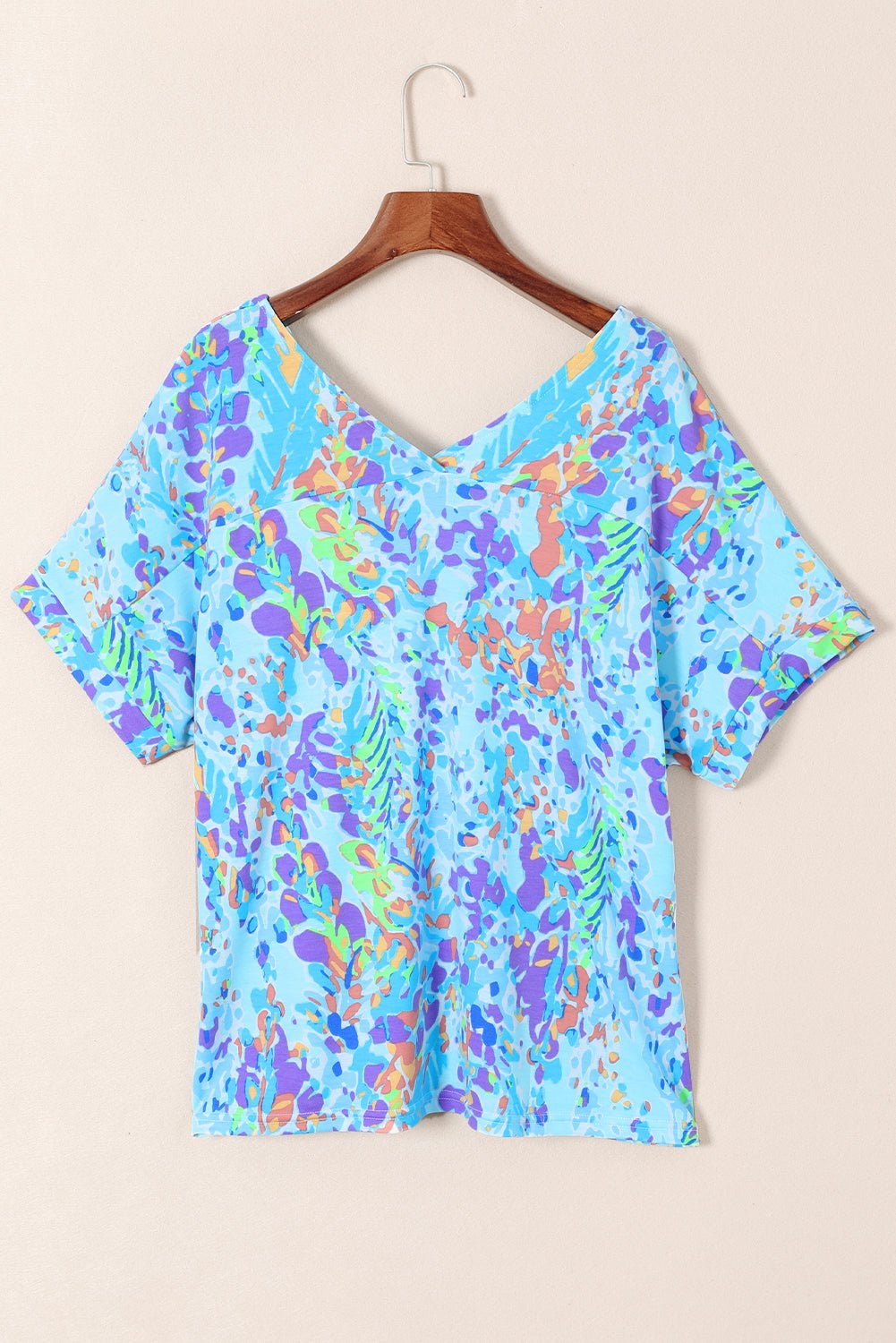 Sky Blue Loose Painted Floral Tee - Loving It Shop