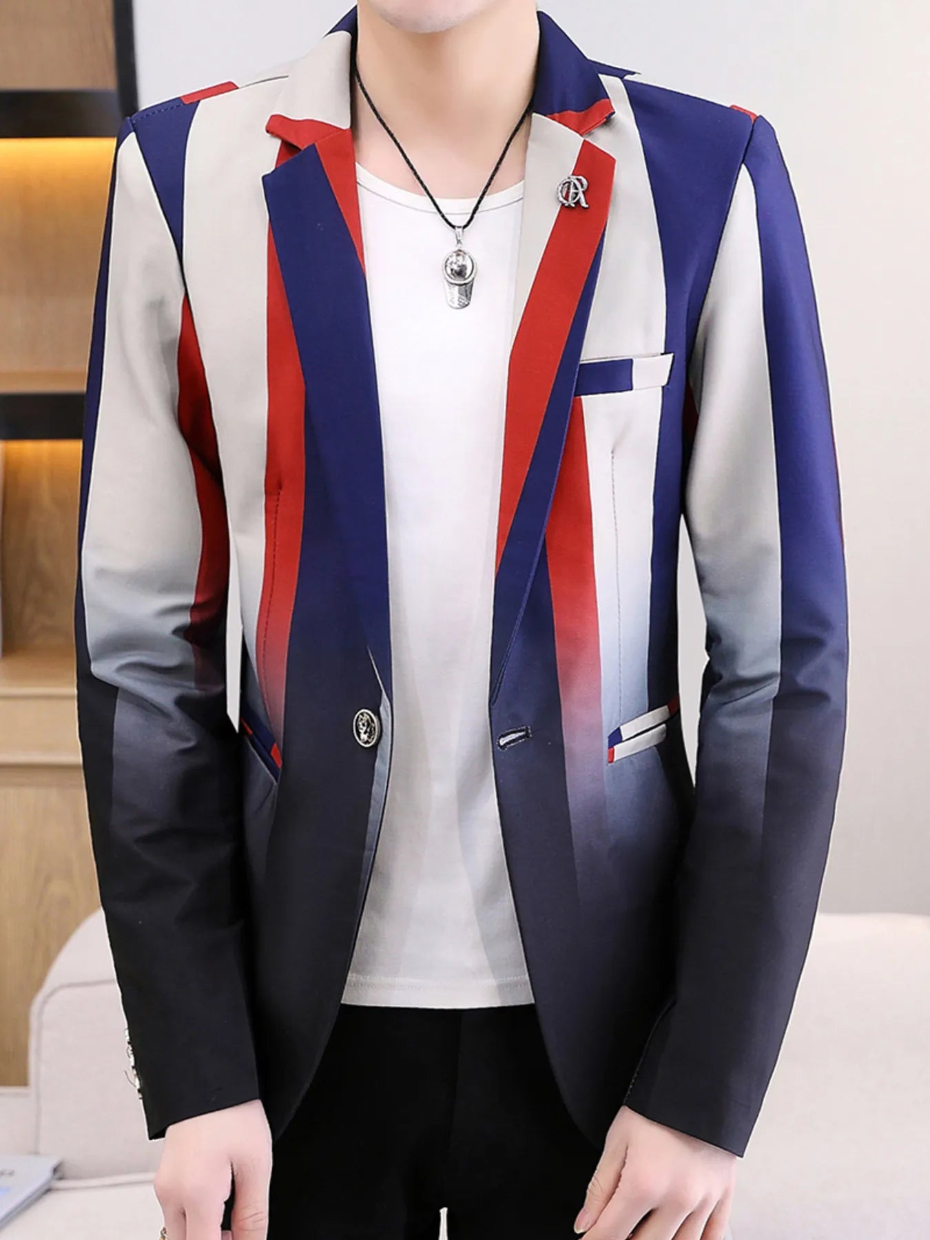 Men's Plus Size Gradient Striped Slim Fit Blazer - Loving It Shop