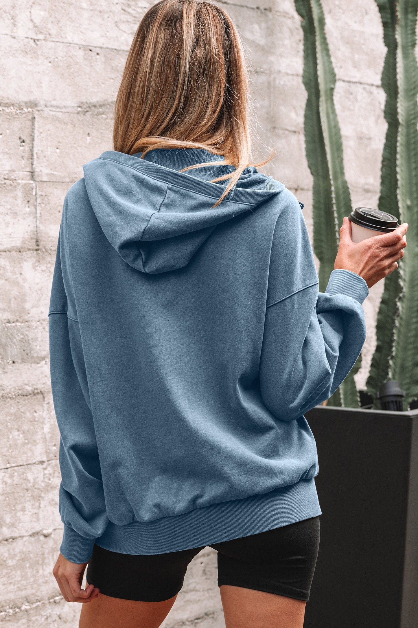 Half Zip Kangaroo Pocket Mineral Wash Baggy Hoodie