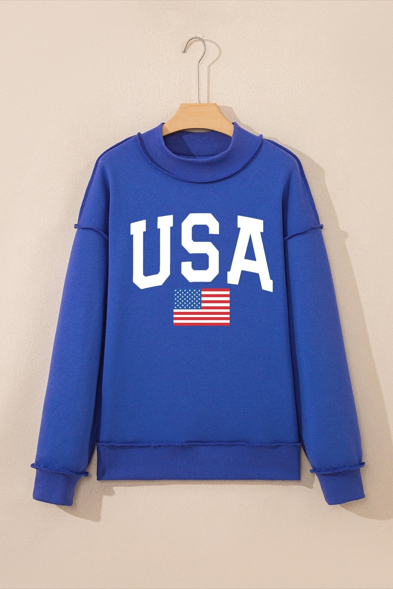 Dark Blue Mock Neck Reversible USA/America Graphic Sweatshirt - Loving It Shop