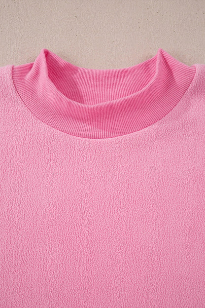 Bright Pink Oversize Drop Shoulder Reversible Mock Neck Sweatshirt - Loving It Shop
