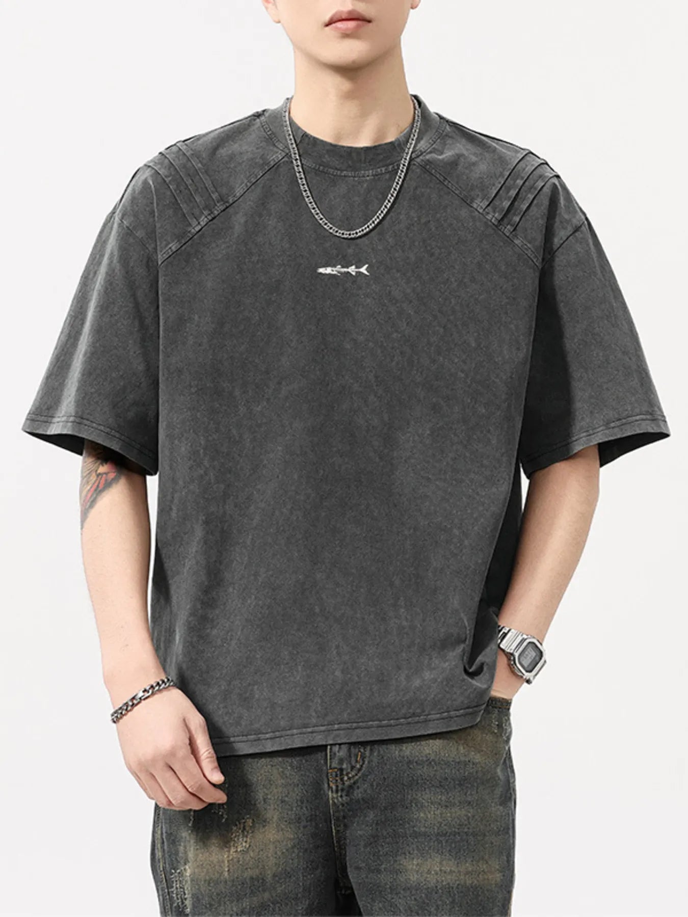 Men's Plus Size Vintage Washed Round Neck Tee
