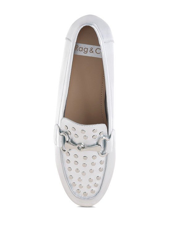 Estafa Horsebit & Studs Metallic Pleather Loafers - Loving It Shop