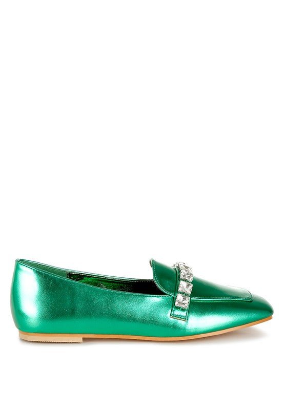 Celosia Metallic Diamante Strap Loafers - Loving It Shop