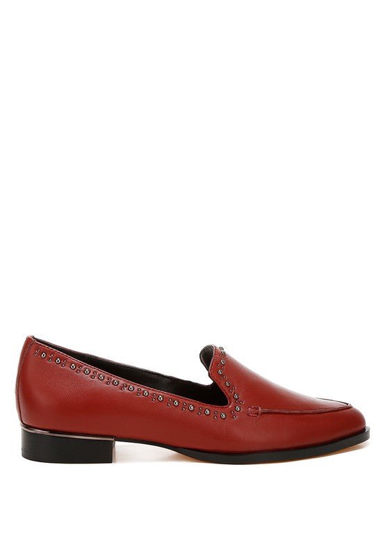 Wolferton Delicate Stud Detail Leather Loafers - Loving It Shop