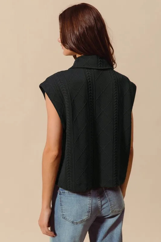 Cable Quilting Stitch Button Up Knit Vest