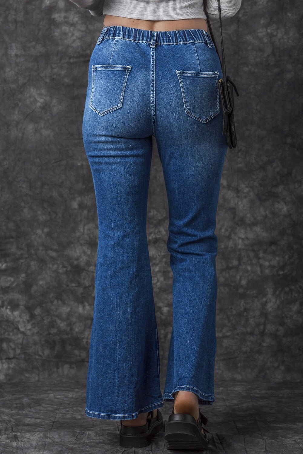 Blue Elastic High Waist Flare Jeans - Loving It Shop