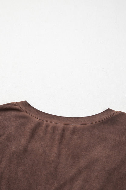 Chestnut Mineral Wash Criss Cross V Neck Casual T Shirt
