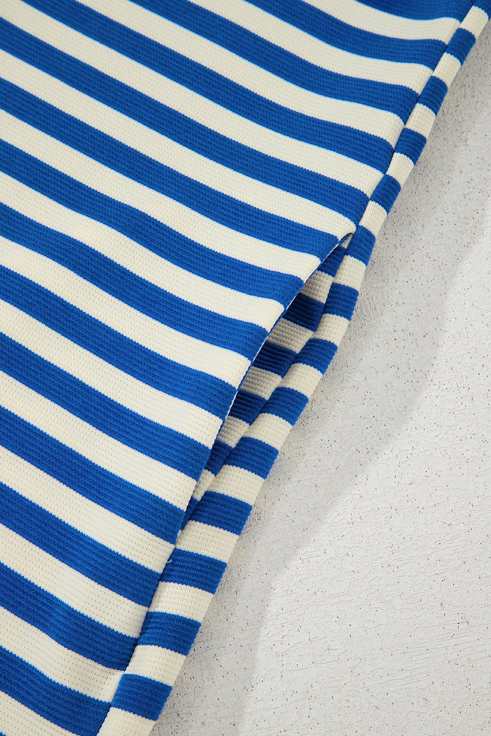Dark Blue Stripe Print Contrast Collar Split Neck Flutter Sleeve Short Dress - Loving It Shop