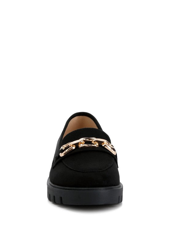 Jacop Micro Suede Metal Chain Link Loafers