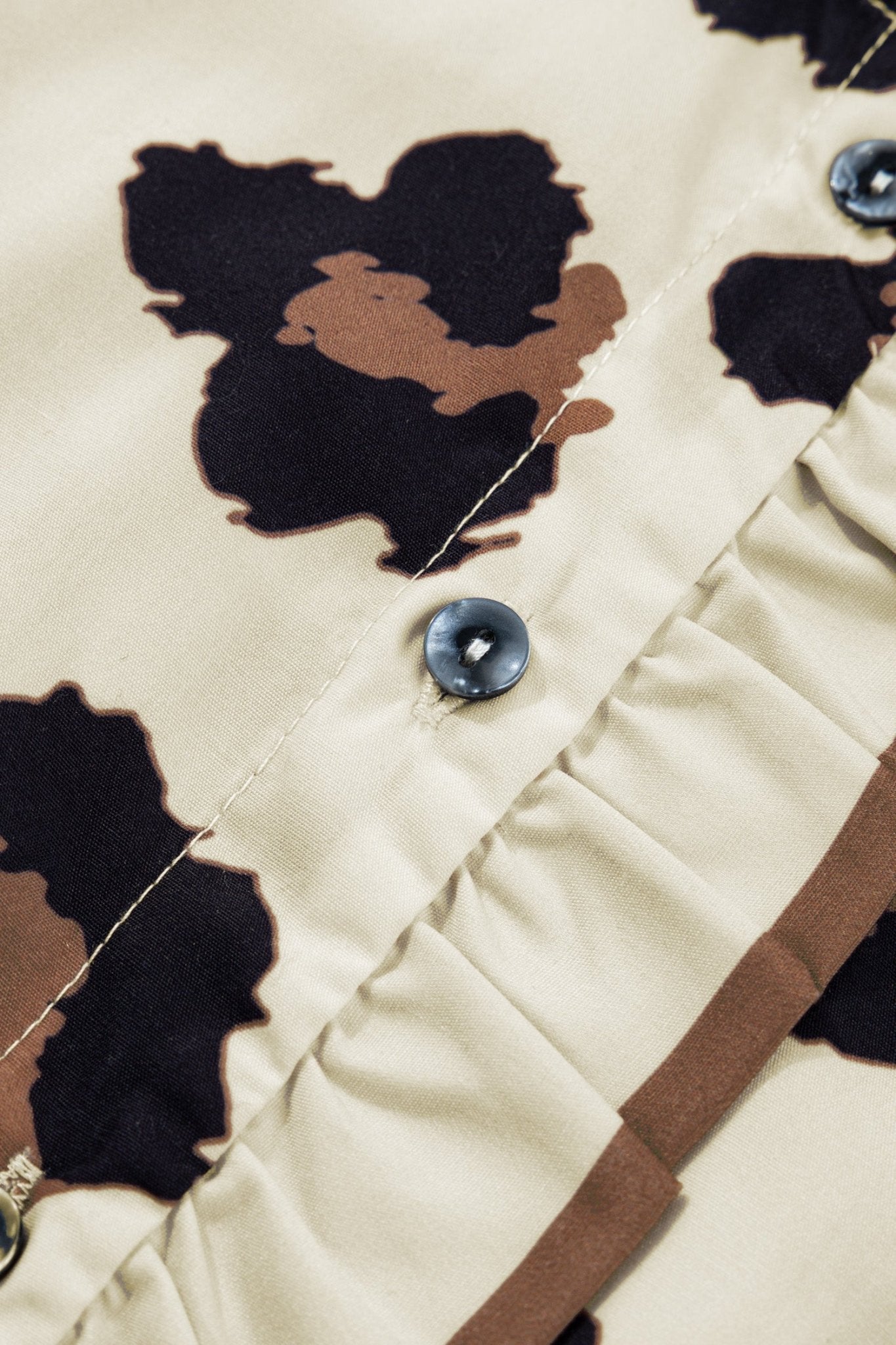 Khaki Plus Size Leopard Print Frilled Color Block Trim Button Down Short Sleeve Blouse - Loving It Shop