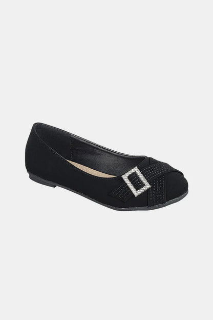 Slip On Rhinestone Buckle Ballet Flats